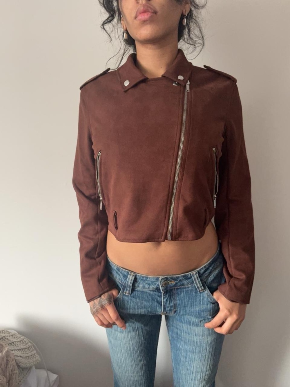 Women’s Chocolate Brown Suede Moto Jacket
